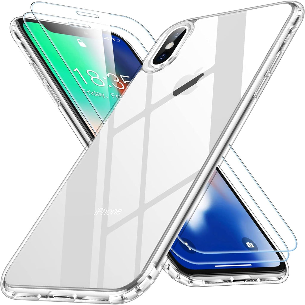 Entronix Case Heavy Duty Clear Case for Apple iPhone XS Max Transparent with 2 Tempered Glass Screen Protector, Shockproof Dropproof Slim Case - Entro Retail