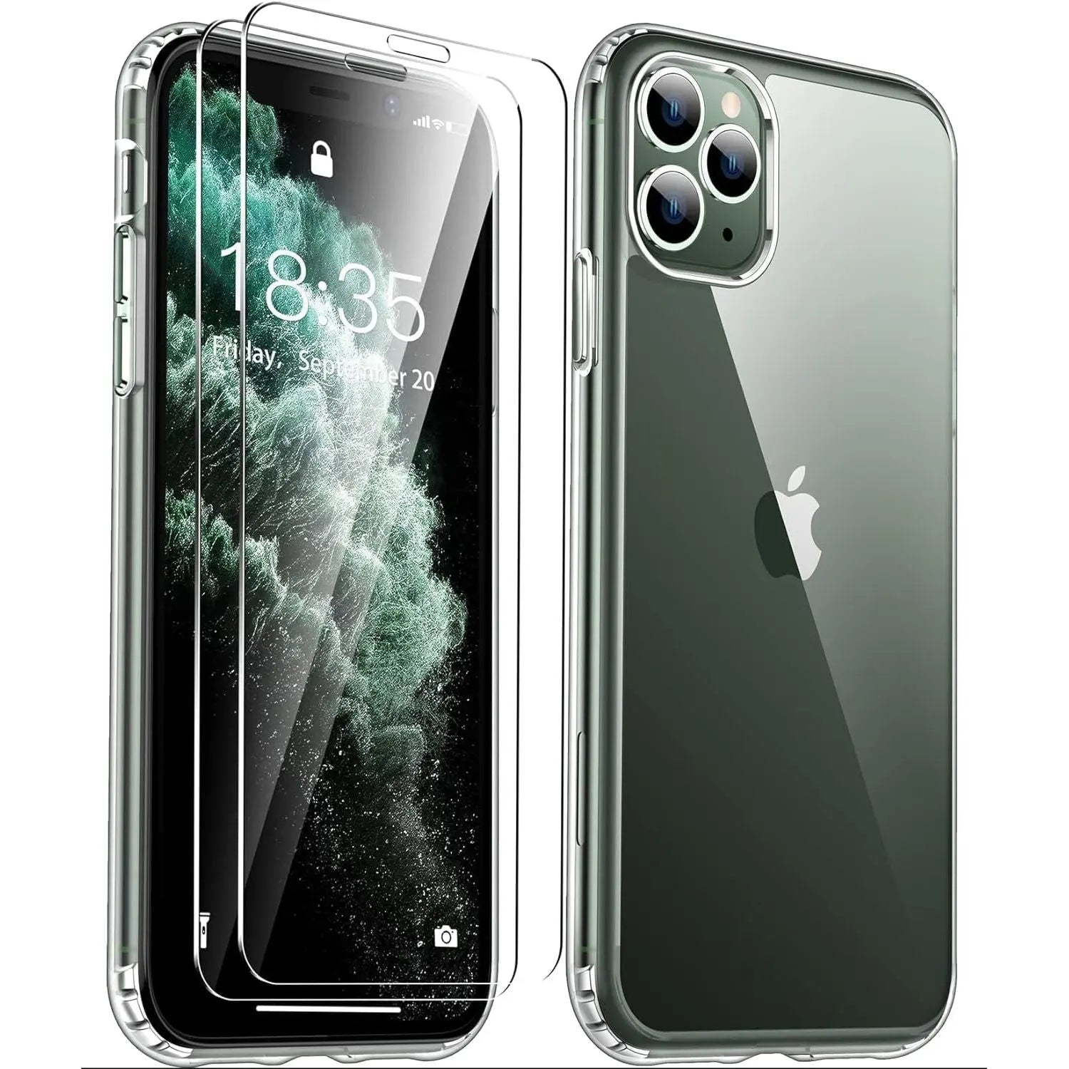 Entronix Case Heavy Duty Clear Case for Apple iPhone 11 Pro Max Transparent with 2 Tempered Glass Screen Protector, Shockproof Dropproof Slim Case - Entro Retail