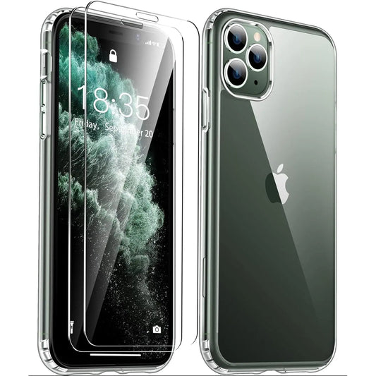 Entronix Case Heavy Duty Clear Case for Apple iPhone 11 Pro Max Transparent with 2 Tempered Glass Screen Protector, Shockproof Dropproof Slim Case - Entro Retail