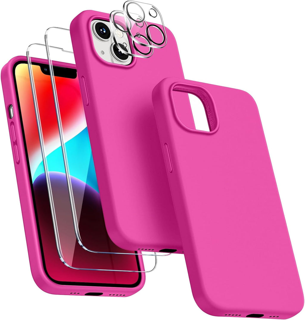 Entronix Silicone Case Designed for Apple iPhone 13 Liquid Silicone Case, 5 in 1 Bundle with 2 Clear Tempered Glass and 2 Camera Lens Shockproof Case - Entro Retail