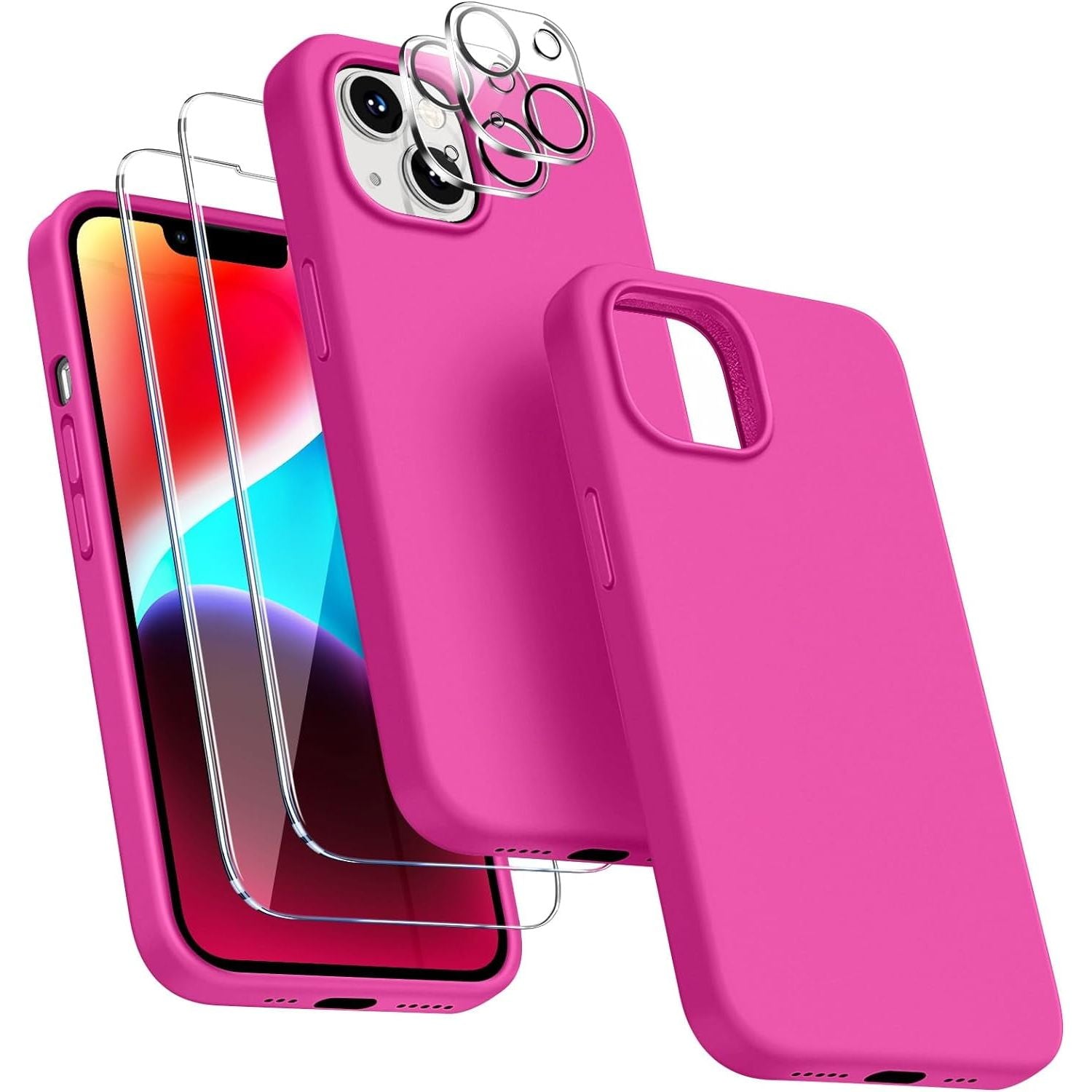 Entronix Case Silicone Case Designed for Apple iPhone 15 Plus Liquid Silicone Case, 5 in 1 Bundle Case with 2 Clear Tempered Glass and 2 Camera Lens - Entro Retail
