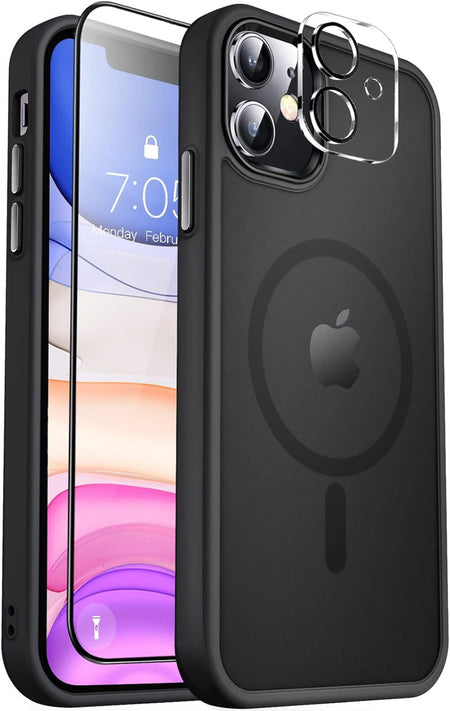 Entronix Apple iPhone 12 3-in-1 Bundle - [Magnetic] Translucent Matte Case, 1 Clear Screen Protector & 1 Camera Lens Protector, - Entro Retail