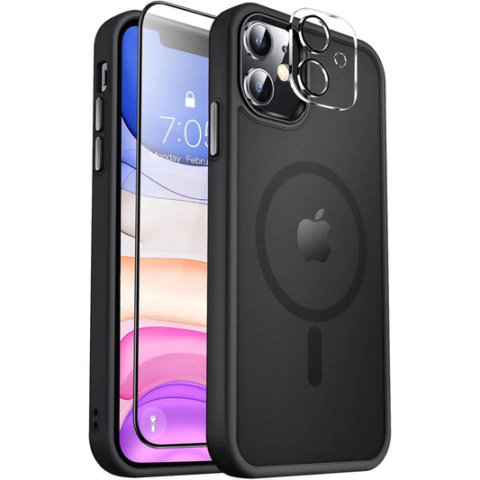 Entronix Apple iPhone 12 3-in-1 Bundle - [Magnetic] Translucent Matte Case, 1 Clear Screen Protector & 1 Camera Lens Protector, - Entro Retail