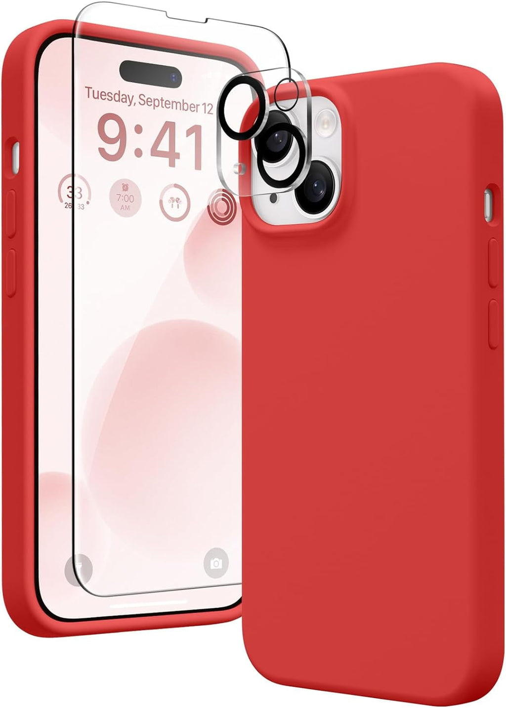 Entronix Silicone Case Designed for Apple iPhone 15 Liquid Silicone Case, 3 in 1 Bundle Case with Clear Tempered Glass and Camera Lens Shockproof Case - Entro Retail