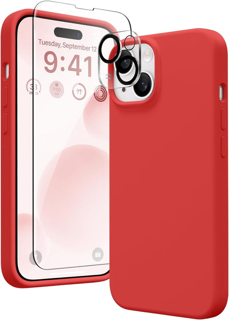 Entronix Silicone Case Designed for Apple iPhone 15 Liquid Silicone Case, 3 in 1 Bundle Case with Clear Tempered Glass and Camera Lens Shockproof Case - Entro Retail