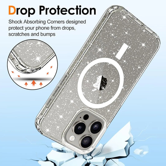 Entronix [Magnetic] Case Compatible with iPhone 16 Pro - [Hard Back] Glitter Clear - Entronix