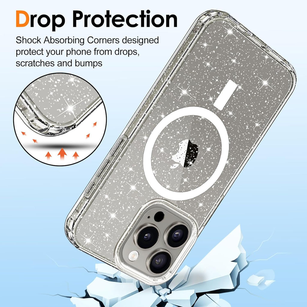 Entronix [Magnetic] Case Compatible with iPhone 16 Pro Max - [Hard Back] Glitter Clear