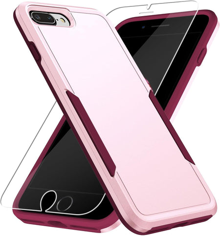 Entronix Heavy Duty Case for Apple iPhone 8 Plus,7 Plus with 1Pc Tempered Glass Screen Protector, Shockproof Dropproof Anti-Scratch Cover - Entro Retail