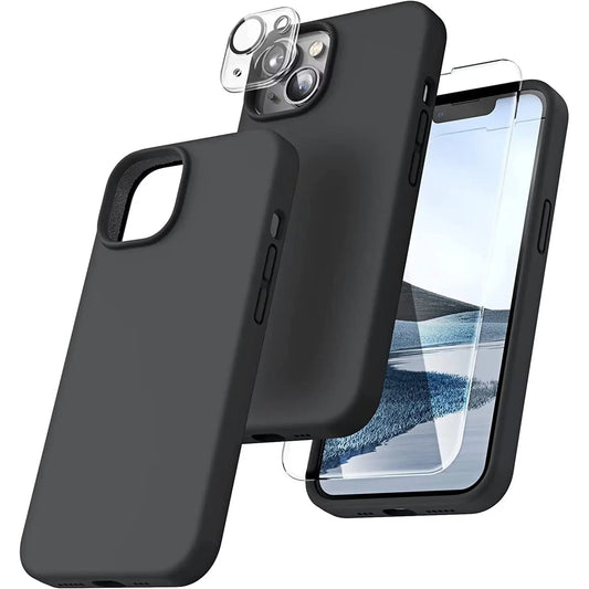Entronix Silicone Case Designed for Apple iPhone 14 Liquid Silicone Case, 3 in 1 Bundle Case with Clear Tempered Glass and Camera Lens Shockproof Case - Entro Retail