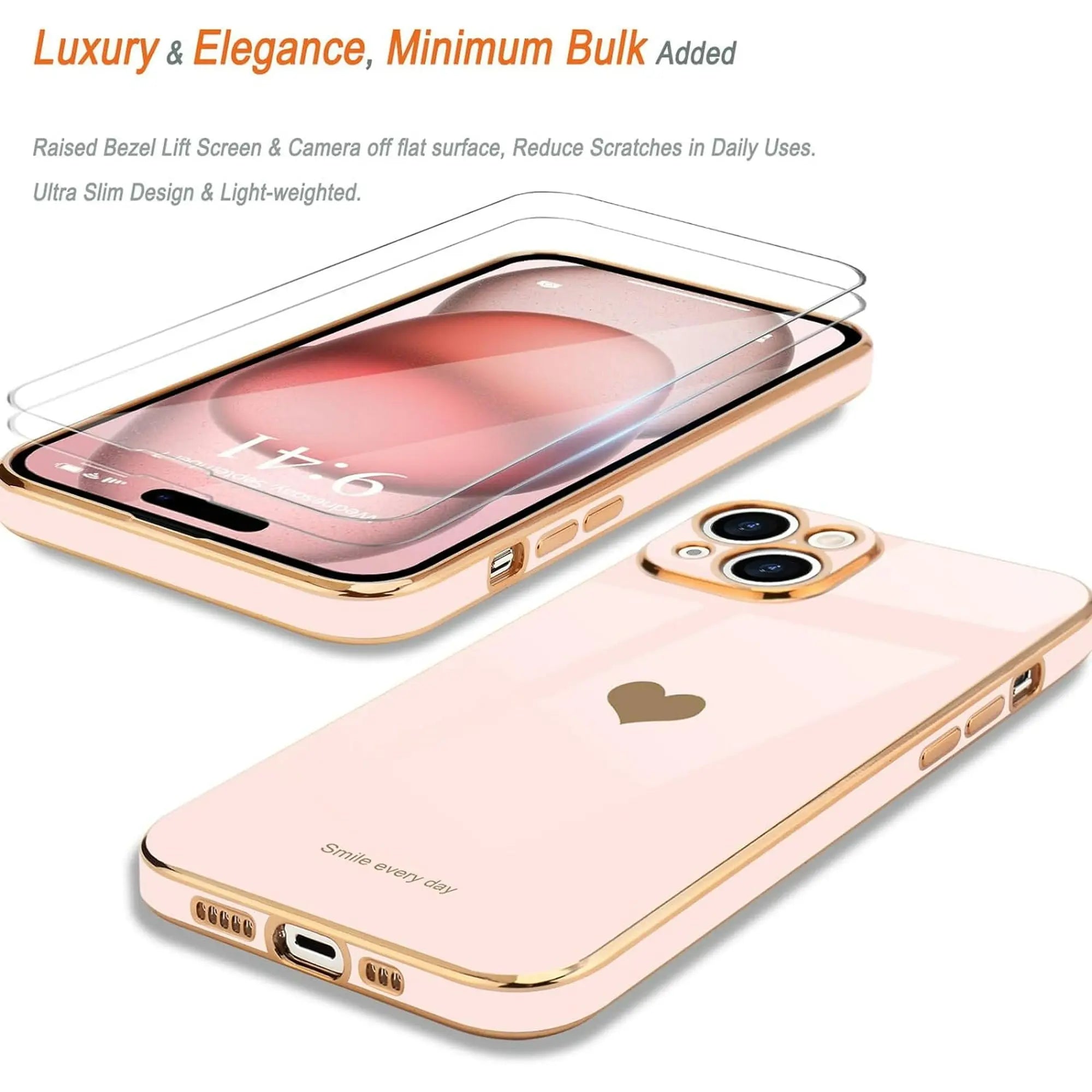 Entronix Bundle Compatible with iPhone 14 - [Flexible] Glossy Heart Case & 2 Clear Screen Protectors - Entronix
