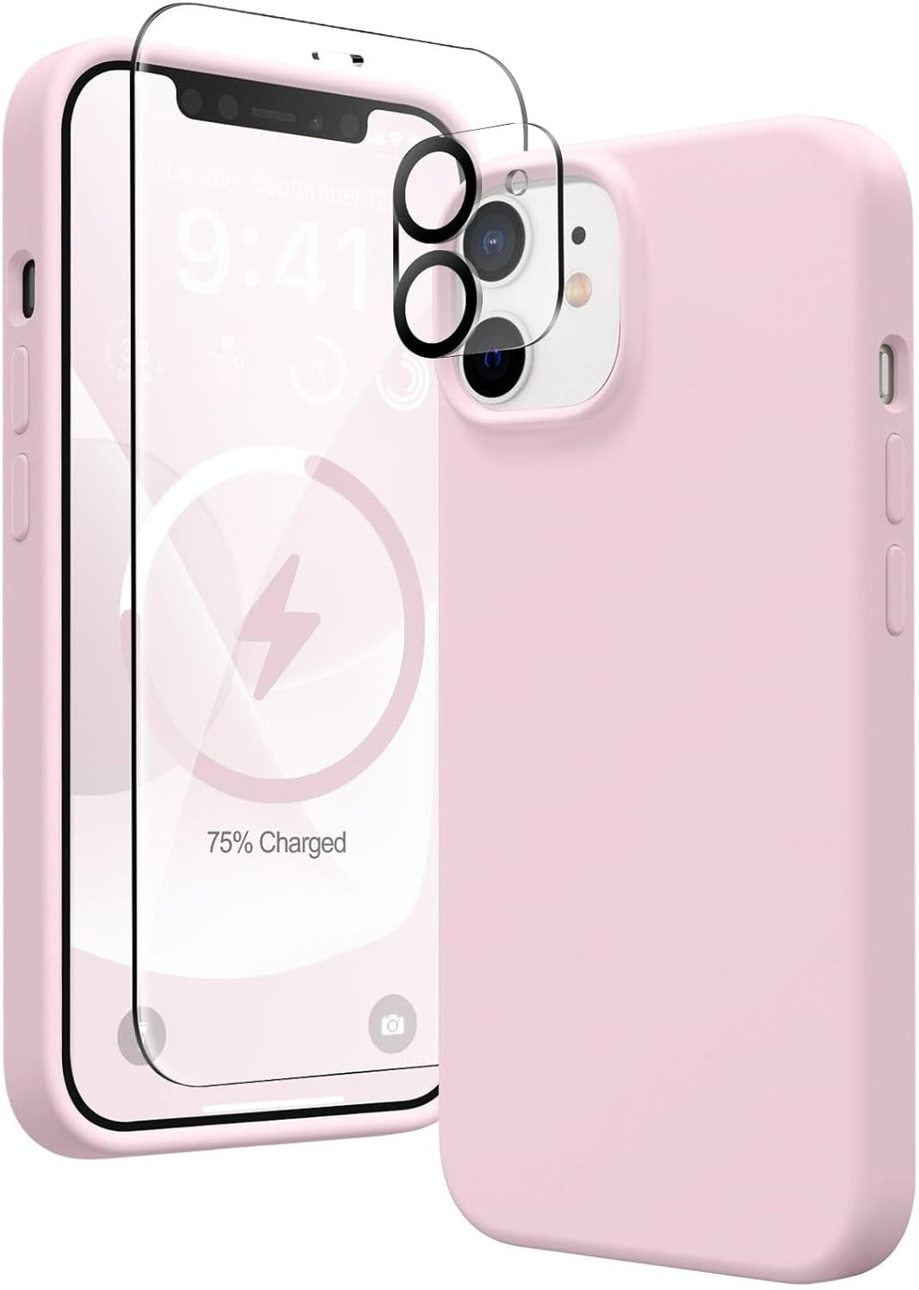Entronix Apple iPhone 12 Mini 3-in-1 Bundle - Liquid Silicone Case, 1 Clear Screen Protector & 1 Camera Lens Protector, - Entro Retail