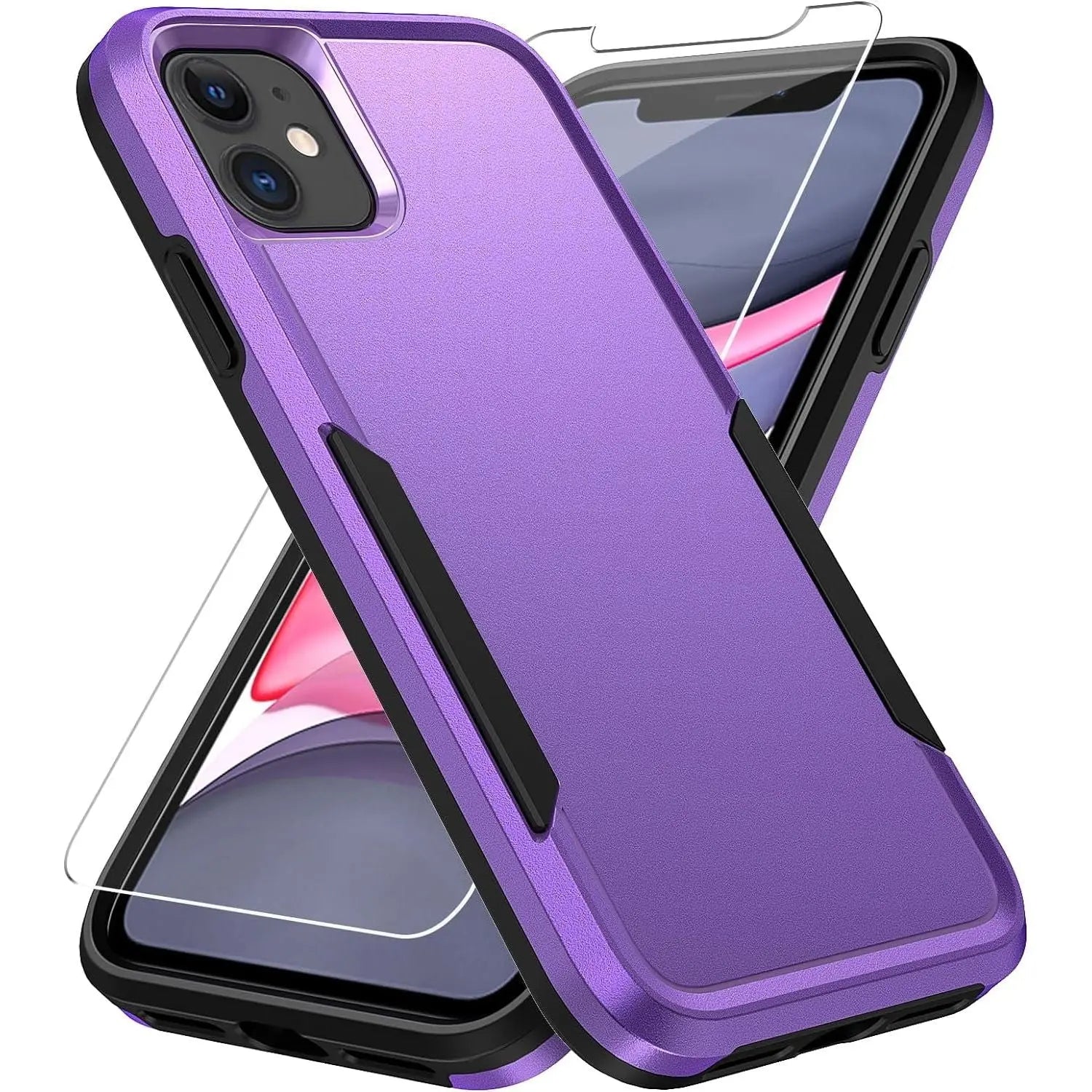Entronix Heavy Duty Case Designed for Apple iPhone 12, 12 Pro with 1Pc Tempered Glass Screen Protector, Shockproof Dropproof Anti-Scratch Cover - Entro Retail