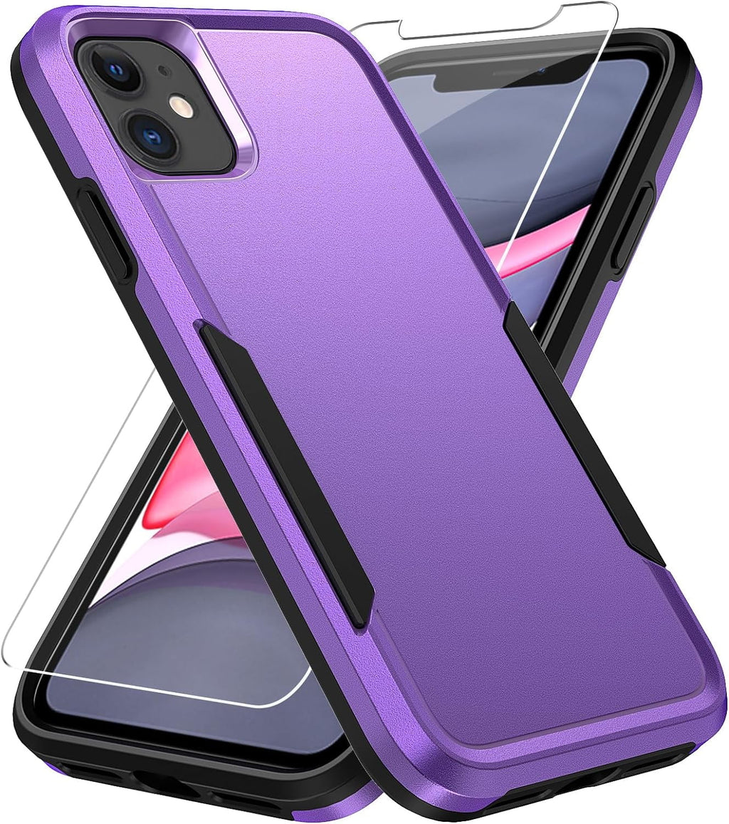 Entronix Heavy Duty Case Designed for Apple iPhone 12, 12 Pro with 1Pc Tempered Glass Screen Protector, Shockproof Dropproof Anti-Scratch Cover - Entro Retail
