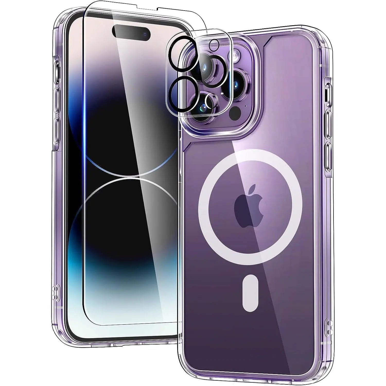 Entronix Case Magnetic Clear Case Designed for Apple iPhone 14 Pro with 1 Tempered and Camera Lens, Shockproof Transparent Crystal Cover - Entro Retail