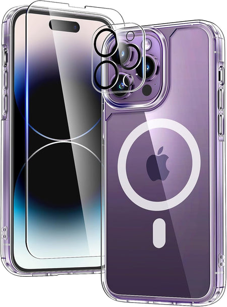Entronix Case Magnetic Clear Case Designed for Apple iPhone 14 Pro Max with 1 Tempered and Camera Lens, Shockproof Transparent Crystal Cover - Entro Retail