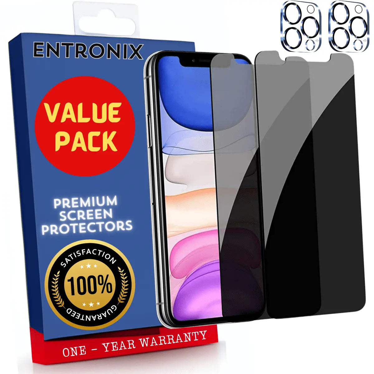 Entronix Case Screen Protector Bundle with Camera Cover Designed for Apple iPhone 11 Pro Max Privacy 9H Hardness,Bubble Free Easy Install,2 PACK - Entro Retail