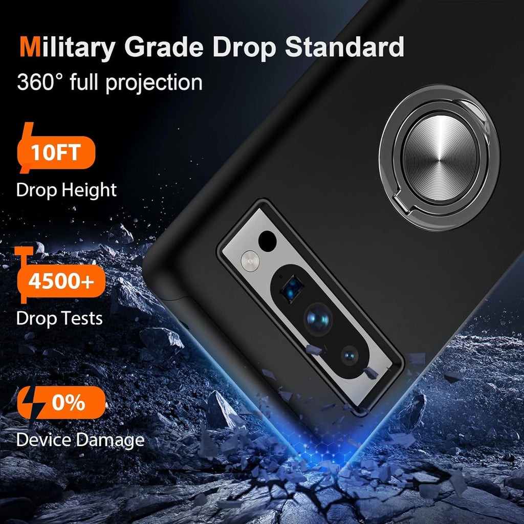 Entronix Bundle Compatible with Pixel 8 Pro - 360º Circular Ring Gripstand Case, 1 Clear Screen Protector & 1 Camera Lens Protector