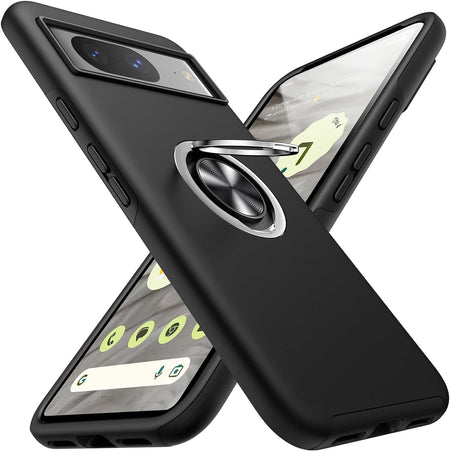 Entronix Case Designed for Google Pixel 8 Heavy Duty with Built-in Kickstand, Dual Layer Protection Rotating Holder Ring, Sturdy Case - Entro Retail
