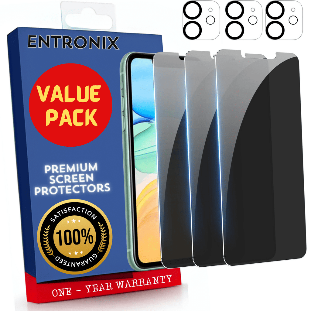 Entronix Case Screen Protector Bundle with Camera Cover Designed for Apple iPhone 11 Privacy 9H Hardness,Bubble Free Easy Install, 3 PACK - Entro Retail