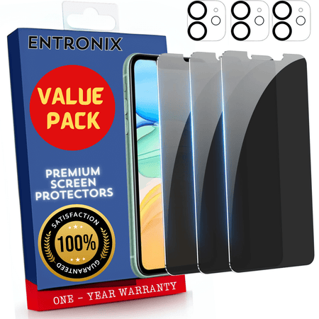 Entronix Case Screen Protector Bundle with Camera Cover Designed for Apple iPhone 11 Privacy 9H Hardness,Bubble Free Easy Install, 3 PACK - Entro Retail