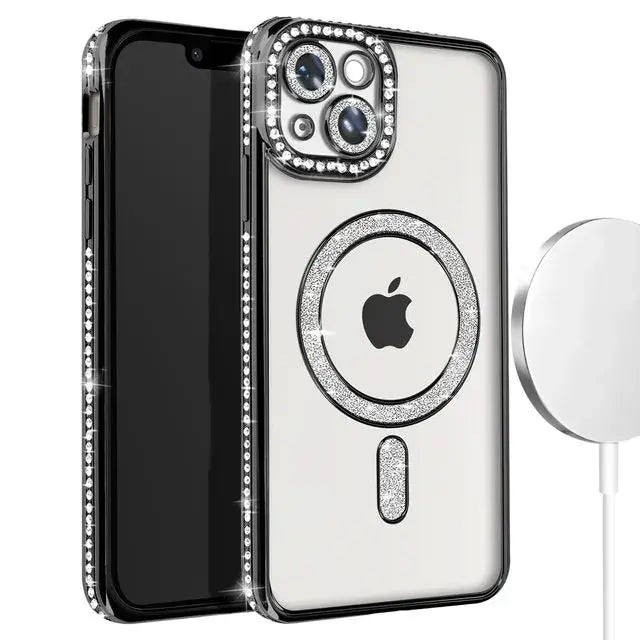 Entronix [Magnetic] Case Compatible with iPhone 15 Plus - [Clear Back] Luxury Diamonds - Entronix