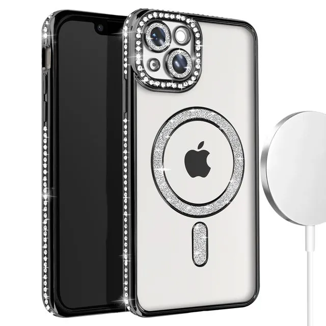 Entronix [Magnetic] Case Compatible with iPhone 14 - [Clear Back] Luxury Diamonds - Entronix