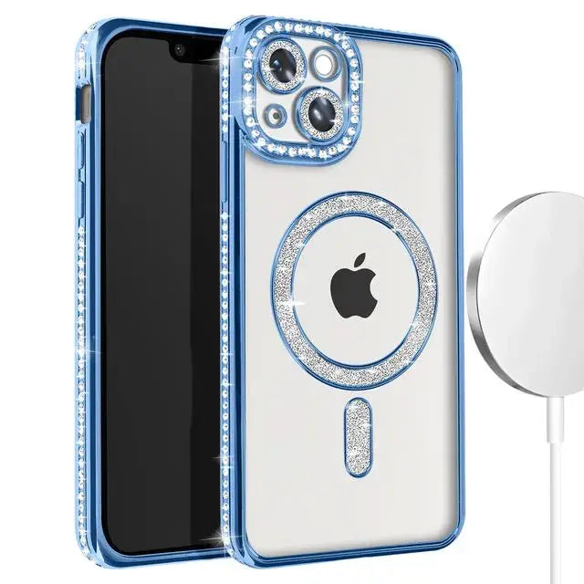 Entronix [Magnetic] Case Compatible with iPhone 15 Plus - [Clear Back] Luxury Diamonds - Entronix