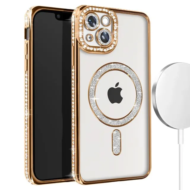 Entronix [Magnetic] Case Compatible with iPhone 15 Plus - [Clear Back] Luxury Diamonds