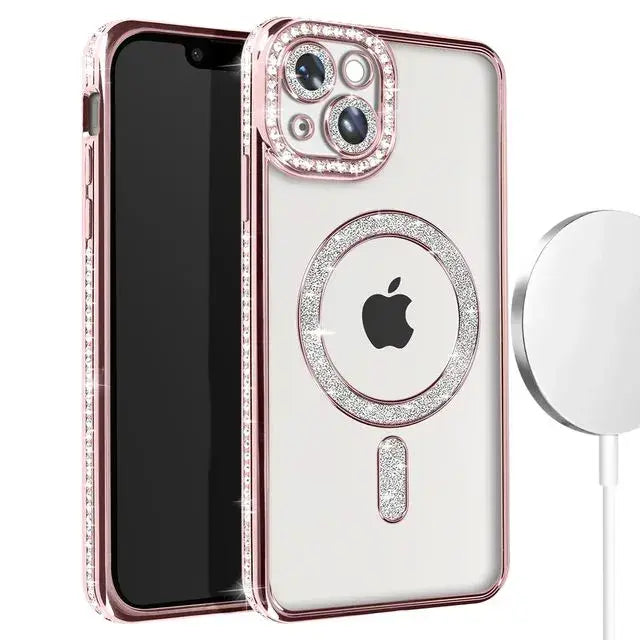 Entronix [Magnetic] Case Compatible with iPhone 15 Plus - [Clear Back] Luxury Diamonds - Entronix