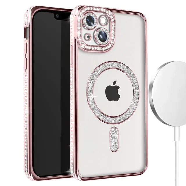 Entronix [Magnetic] Case Compatible with iPhone 14 - [Clear Back] Luxury Diamonds - Entronix