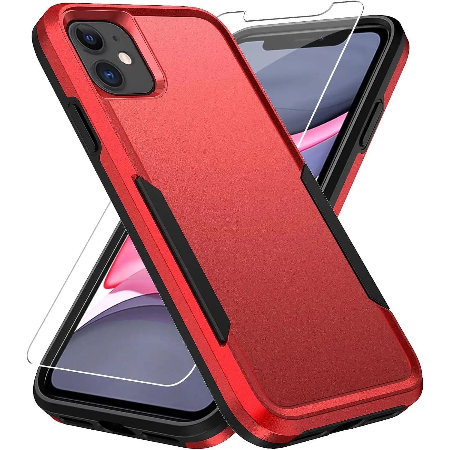 Entronix Heavy Duty Case Designed for Apple iPhone 12, 12 Pro with 1Pc Tempered Glass Screen Protector, Shockproof Dropproof Anti-Scratch Cover - Entro Retail