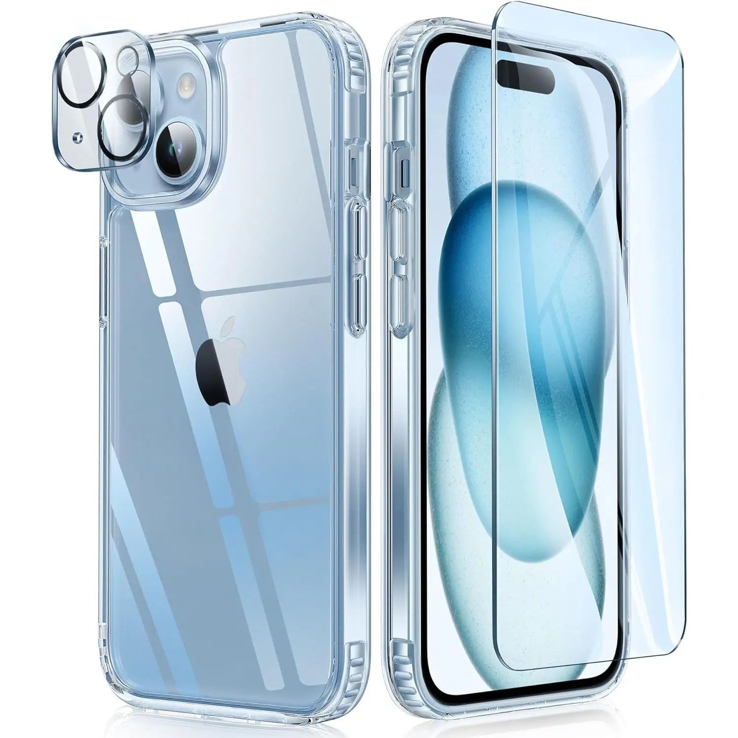Entronix Case Heavy Duty Transparent Case for Apple iPhone 15 Plus with 1 Screen Protector and Camera Lens, Shockproof Dropproof Slim Case Clear - Entro Retail