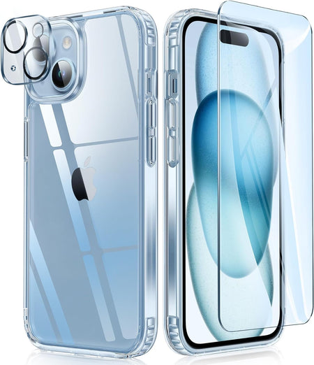 Entronix Case Heavy Duty Transparent Case Designed for Apple iPhone 15 with 1 Screen Protector and Camera Lens, Shockproof Dropproof Slim Case - Entro Retail