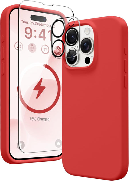 Entronix Apple iPhone 15 Pro Max 3-in-1 Bundle - Liquid Silicone Case, 1 Clear Screen Protector & 1 Camera Lens Protector, - Entro Retail