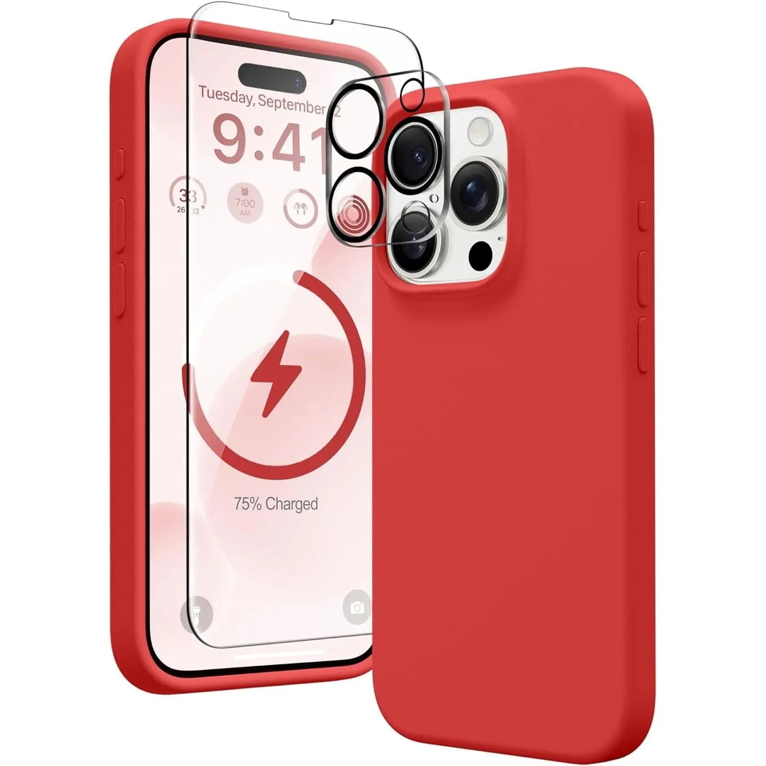 Entronix Apple iPhone 15 Pro 3-in-1 Bundle - Liquid Silicone Case, 1 Clear Screen Protector & 1 Camera Lens Protector, - Entro Retail
