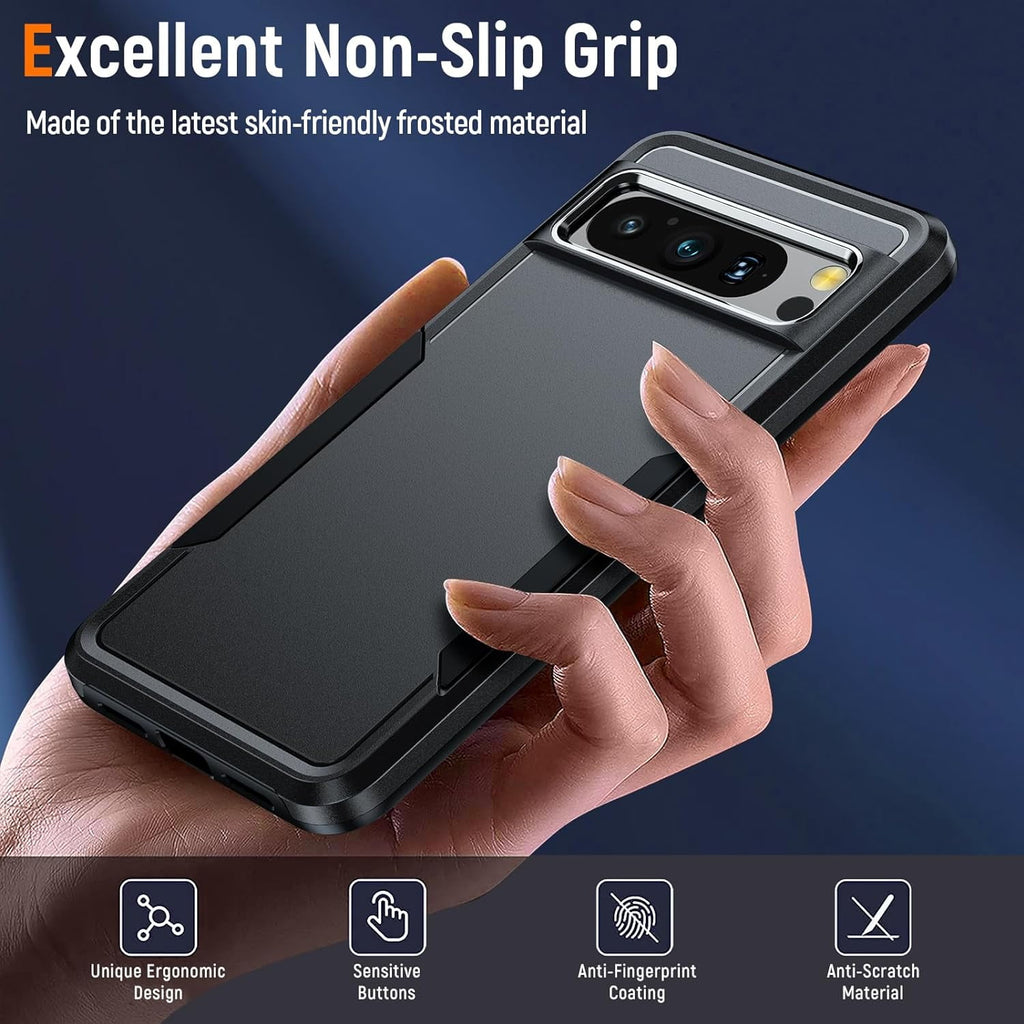 Entronix Bundle Compatible with Pixel 8 Pro - Soft-Touch Dual-Layer Case, 2 Clear Screen Protector & 2 Camera Lens Protector