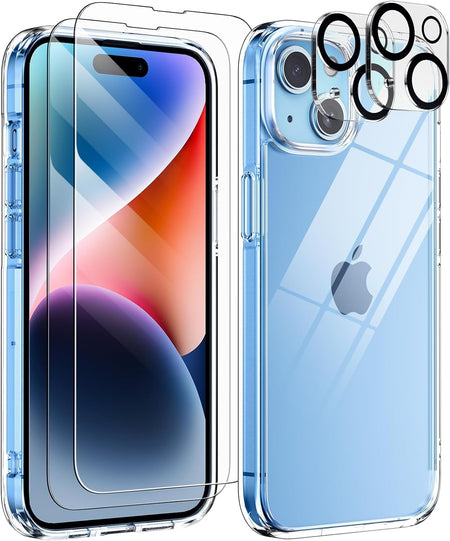 Entronix Case Heavy Duty Transparent Case for Apple iPhone 15 Plus Clear with 2 Screen Protector and Camera Lens, Shockproof Dropproof Slim Case - Entro Retail