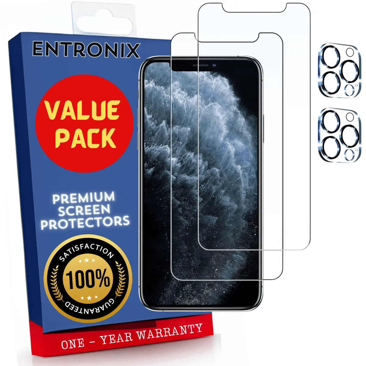 Entronix Case Screen Protector Bundle with Camera Cover Designed for Apple iPhone 11 Pro Max Clear 9H Hardness,Bubble Free Easy Install,2 PACK - Entro Retail