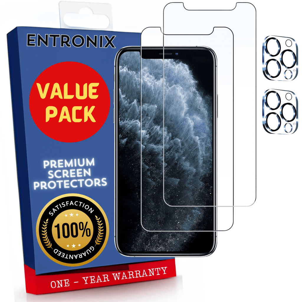Entronix Case Screen Protector Bundle with Camera Cover Designed for Apple iPhone 11 Pro Clear 9H Hardness,Bubble Free Easy Install,2 PACK - Entro Retail