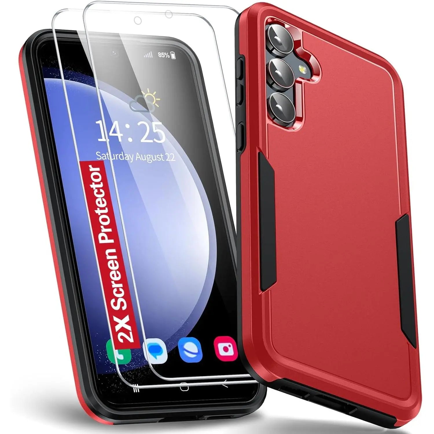 Entronix Heavy Duty Case Designed for Samsung Galaxy A25 Case with 2 Pack Tempered Glass Screen Protector, Shockproof Dropproof Anti-Scratch Case - Entro Retail
