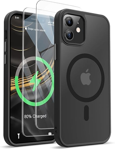 Entronix Apple iPhone 12 [Magnetic-Compatible] Clear Case & 2 Tempered Glass Screen Protectors - Entronix