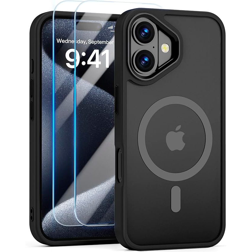 Entronix Apple iPhone 16 [Magnetic-Compatible] Clear Case & 2 Tempered Glass Screen Protectors - Entronix