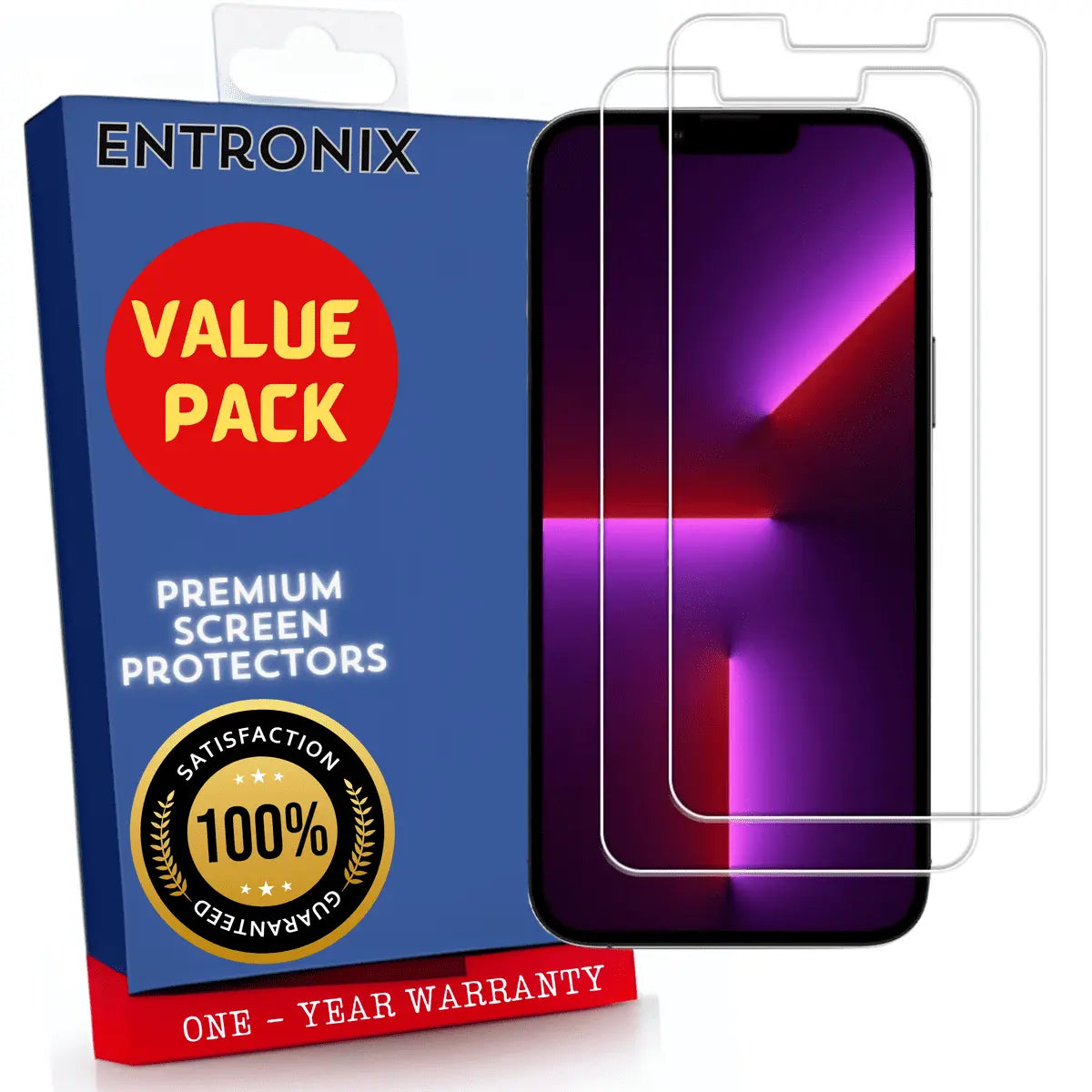Entronix Case Screen Protector Designed for Apple iPhone 13 Pro Clear 9H Hardness,Bubble Free with Easy Install, Glass 2 PACK - Entro Retail
