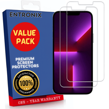 Entronix Case Screen Protector Designed for Apple iPhone 13 Pro Clear 9H Hardness,Bubble Free with Easy Install, Glass 2 PACK - Entro Retail