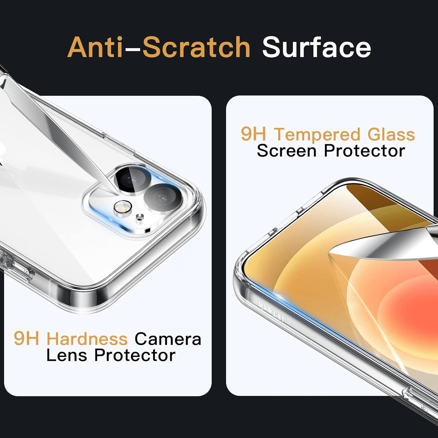 Entronix Bundle Compatible with iPhone 12 - [Hard Back] Clear Case, 2 Clear Screen Protector & 2 Camera Lens Protectors - Entronix