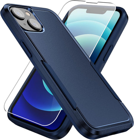 Entronix Heavy Duty Case Designed for Apple iPhone 13 with 1Pc Tempered Glass Screen Protector, Shockproof Dropproof Anti-Scratch Cover - Entro Retail