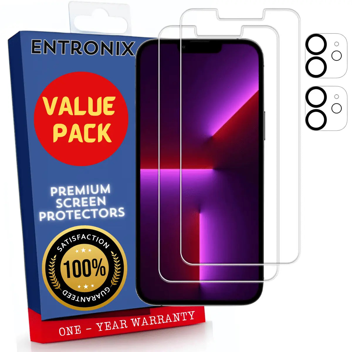 Entronix Case Screen Protector Bundle with Camera Cover Designed for Apple iPhone 12 Clear 9H Hardness,Bubble Free Easy Install,2 PACK - Entro Retail