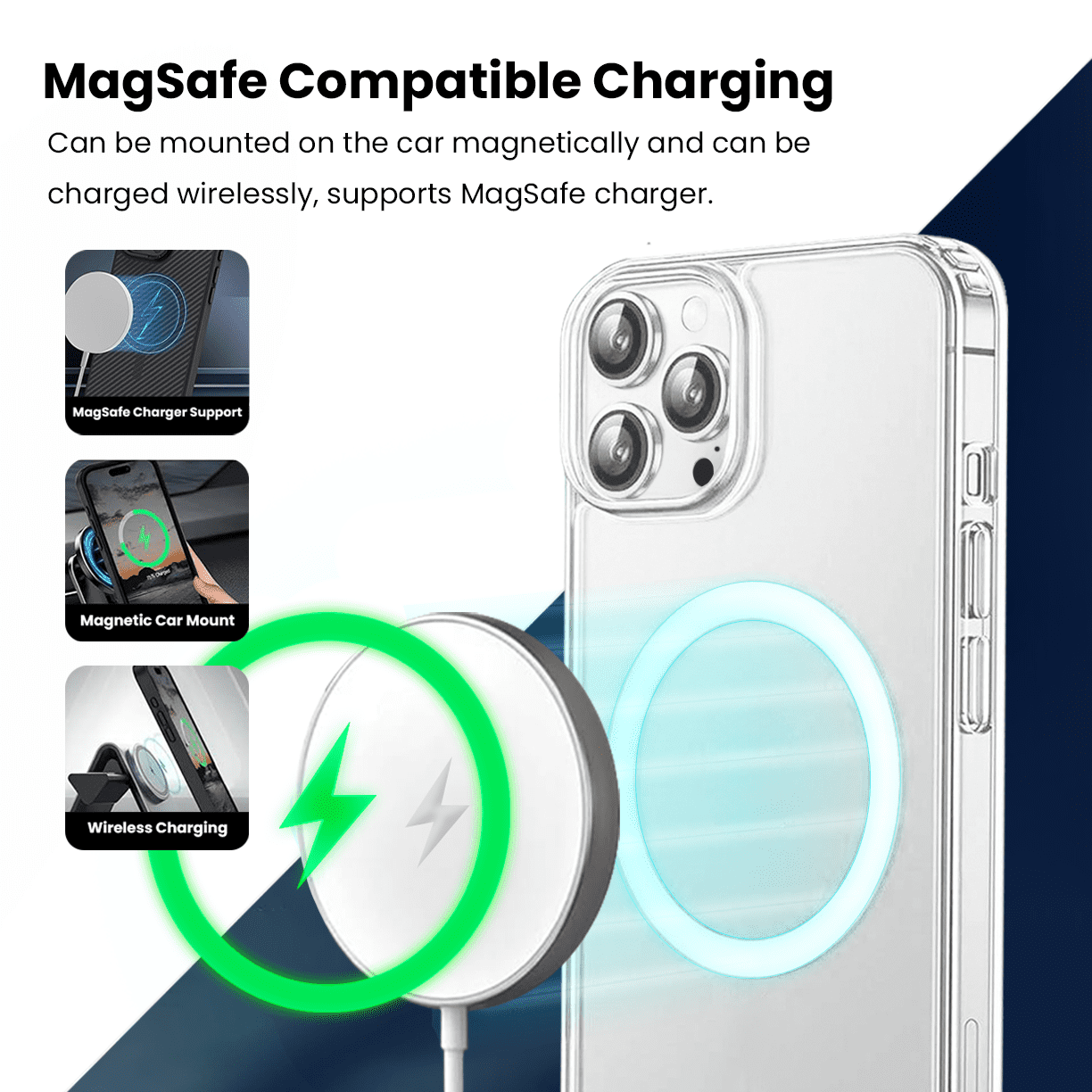 Entronix Bundle Compatible with iPhone 15 Pro Max - [Magnetic] Clear Case, 2 Clear Screen Protectors & 2 Camera Lens Protectors - Entronix