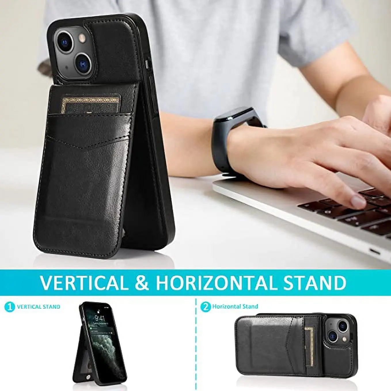 Entronix Case Compatible with iPhone 16E - [6 Slot Card Holder] Slim Leather Wallet - Entronix