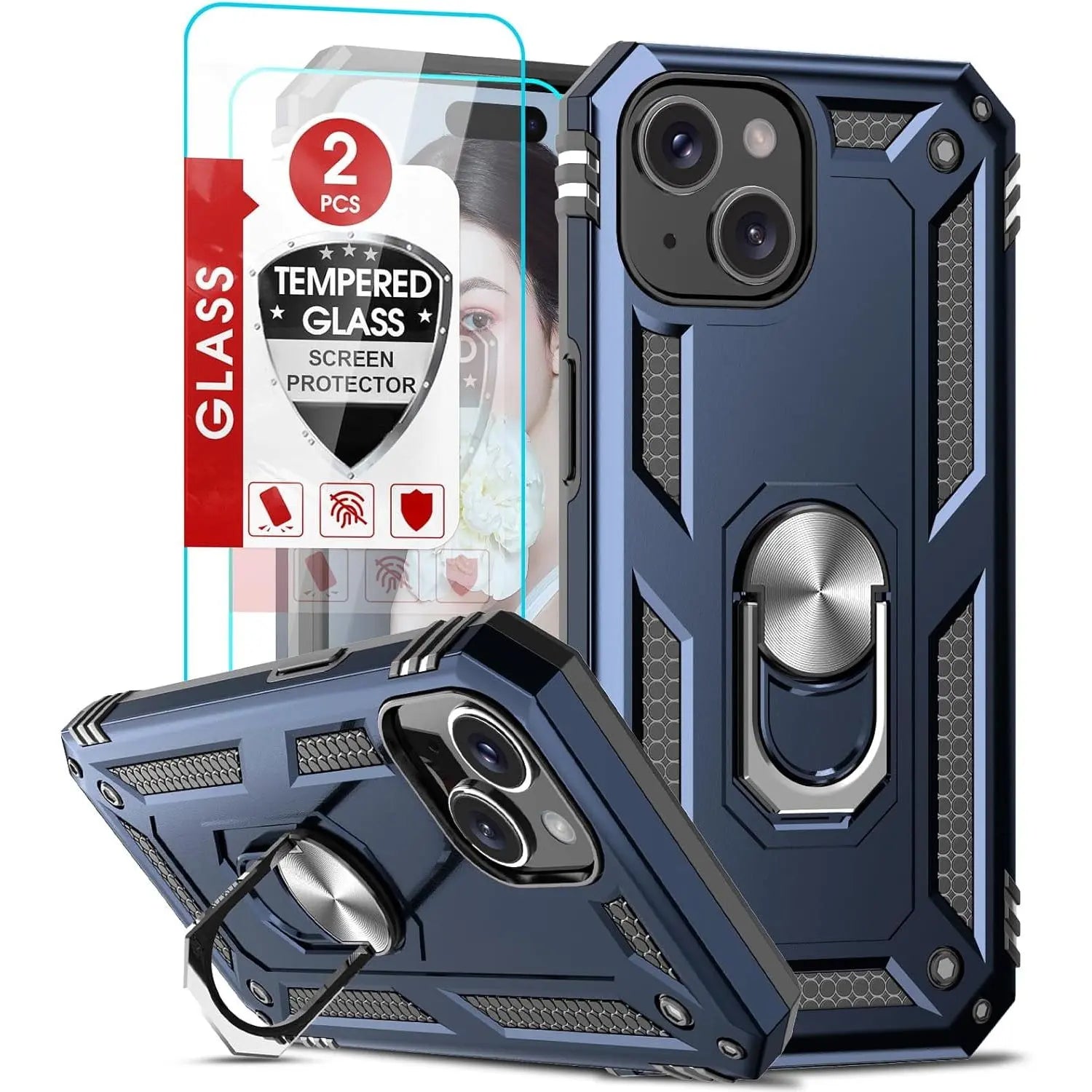 Entronix Apple iPhone 15 Case - Guard Ring Holder & 2 Clear Screen Protectors - Entro Retail